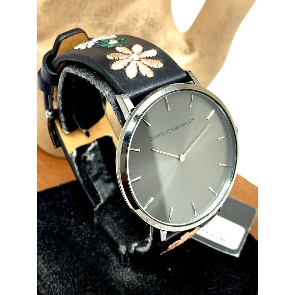 Rebecca Minkoff Women's Watch 2200096 Quartz Black Dial 40mm Floral Leat…